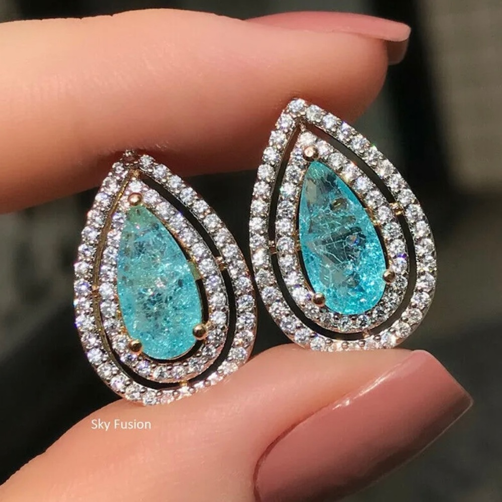 Fashion Cubic Zirconia Women Engagement Wedding Jewelry Silver Drop Earrings